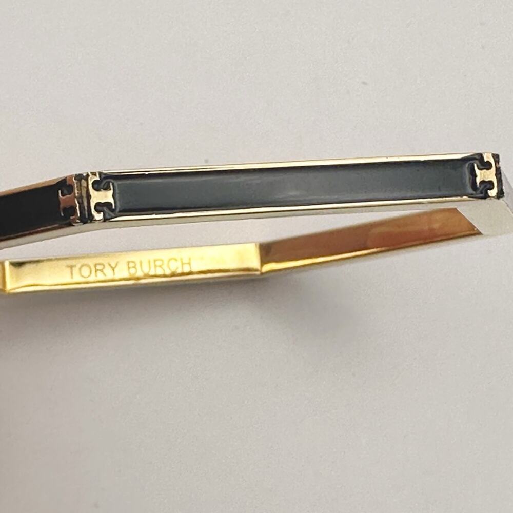 Tory Burch Hexagon Logo Bracelet Black Enamel Gold Modern Designer Jewelry